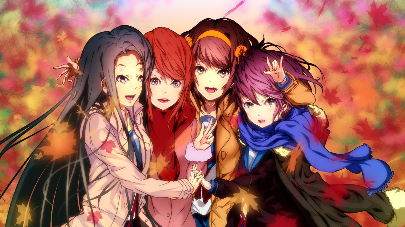 2 Girl Anime Characters in School Uniform. Wallpaper in 1366x768 Resolution