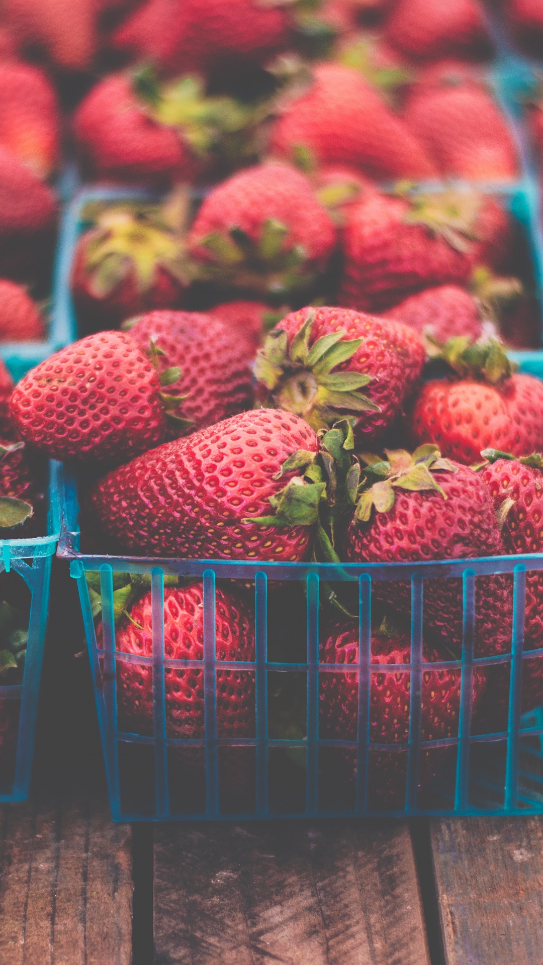 Fresas Rojas en Caja de Plástico Azul. Wallpaper in 1080x1920 Resolution