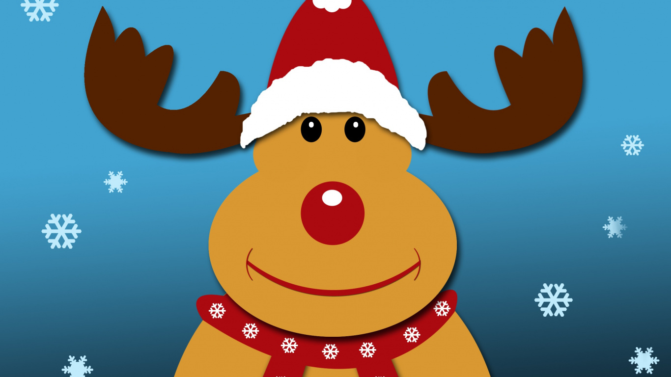 Rudolph, Renne, Le Jour De Noël, Santa Claus, Cartoon. Wallpaper in 1366x768 Resolution