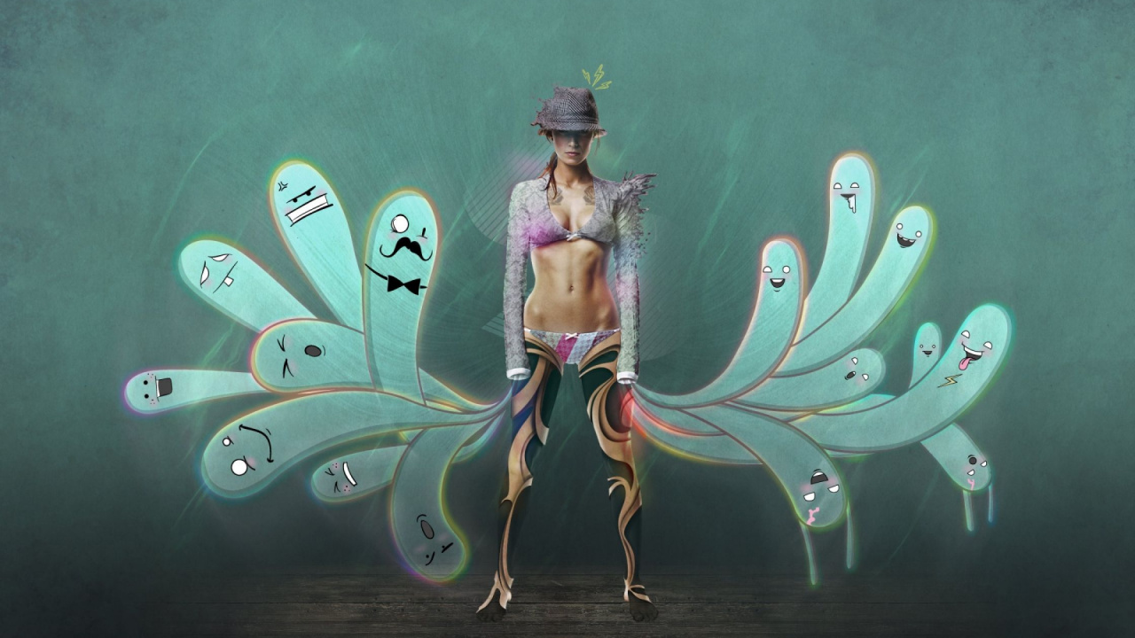 Frau im Gelben Und Rosafarbenen Kleid Cartoon-Figur. Wallpaper in 1280x720 Resolution