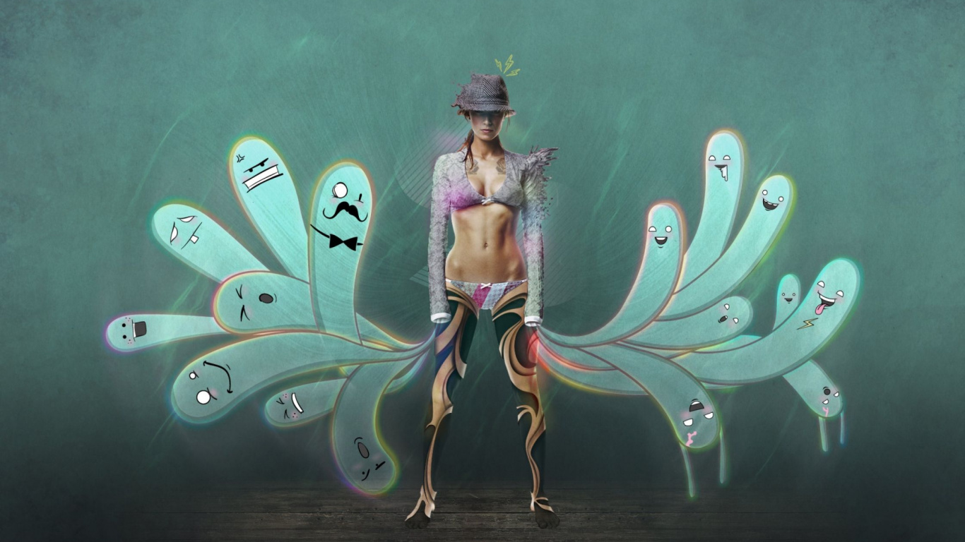 Frau im Gelben Und Rosafarbenen Kleid Cartoon-Figur. Wallpaper in 1366x768 Resolution