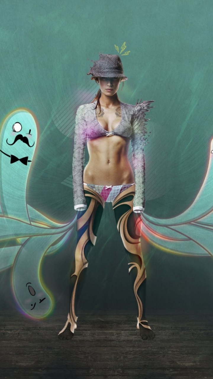 Frau im Gelben Und Rosafarbenen Kleid Cartoon-Figur. Wallpaper in 720x1280 Resolution