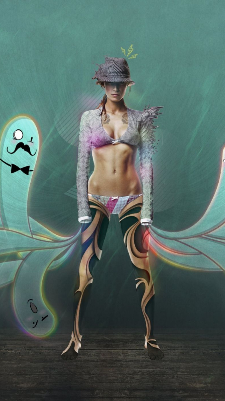 Frau im Gelben Und Rosafarbenen Kleid Cartoon-Figur. Wallpaper in 750x1334 Resolution