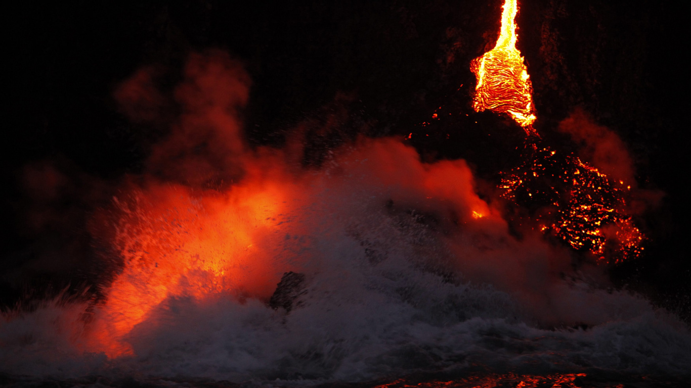熔岩, 类型的火山爆发, 通气缝隙, 天空, 爆发volcanique 壁纸 1366x768 允许