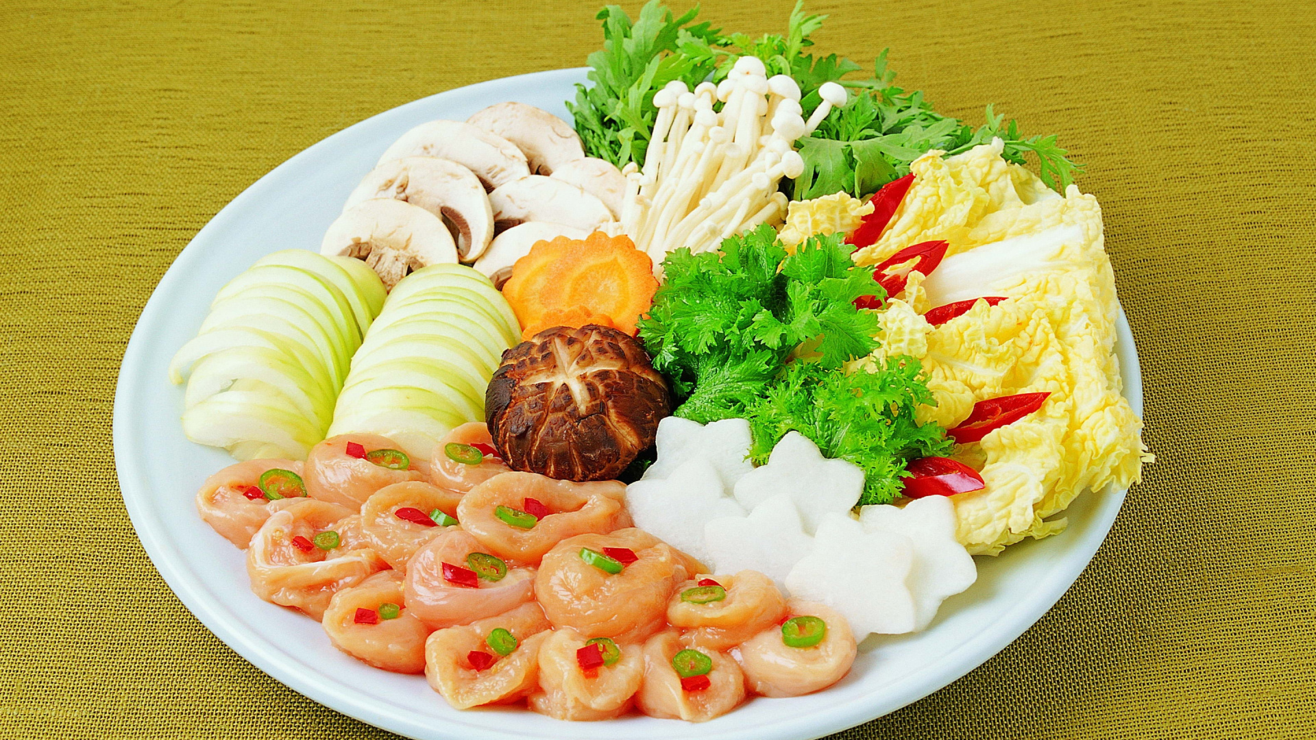 Sliced Meat With Vegetable on White Ceramic Plate. Wallpaper in 1920x1080 Resolution