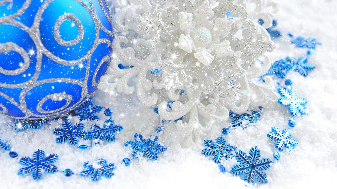 Weihnachten, Blau, Schneeflocke, Muster, Winter. Wallpaper in 1366x768 Resolution