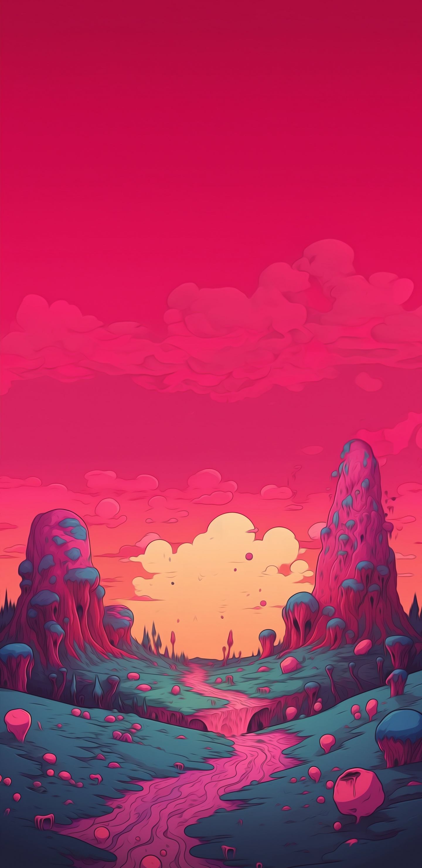 Arts Visuels, Peinture D'art, Peinture, Afterglow, Paysage Naturel. Wallpaper in 1440x2960 Resolution