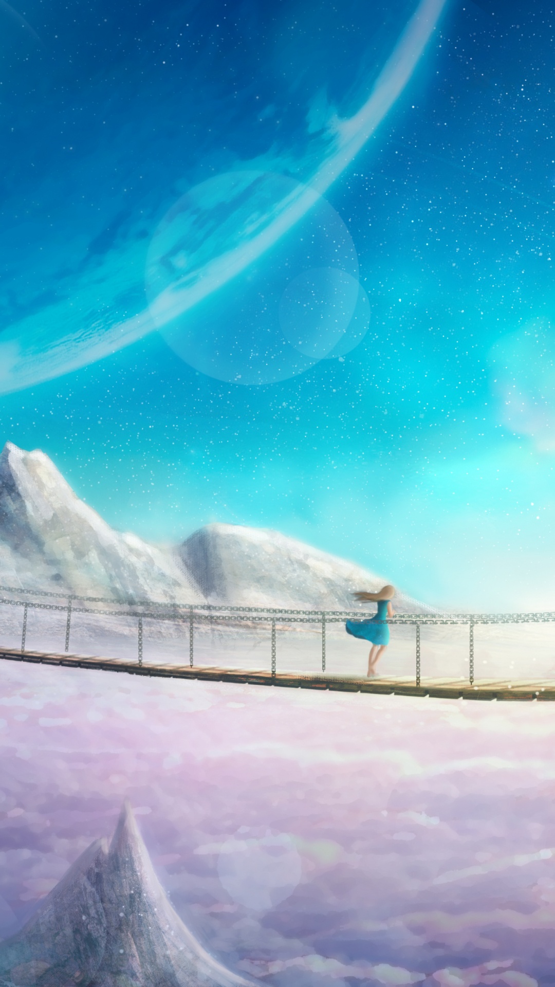 Hombre de Chaqueta Negra de Pie en el Puente Bajo un Cielo Azul. Wallpaper in 1080x1920 Resolution