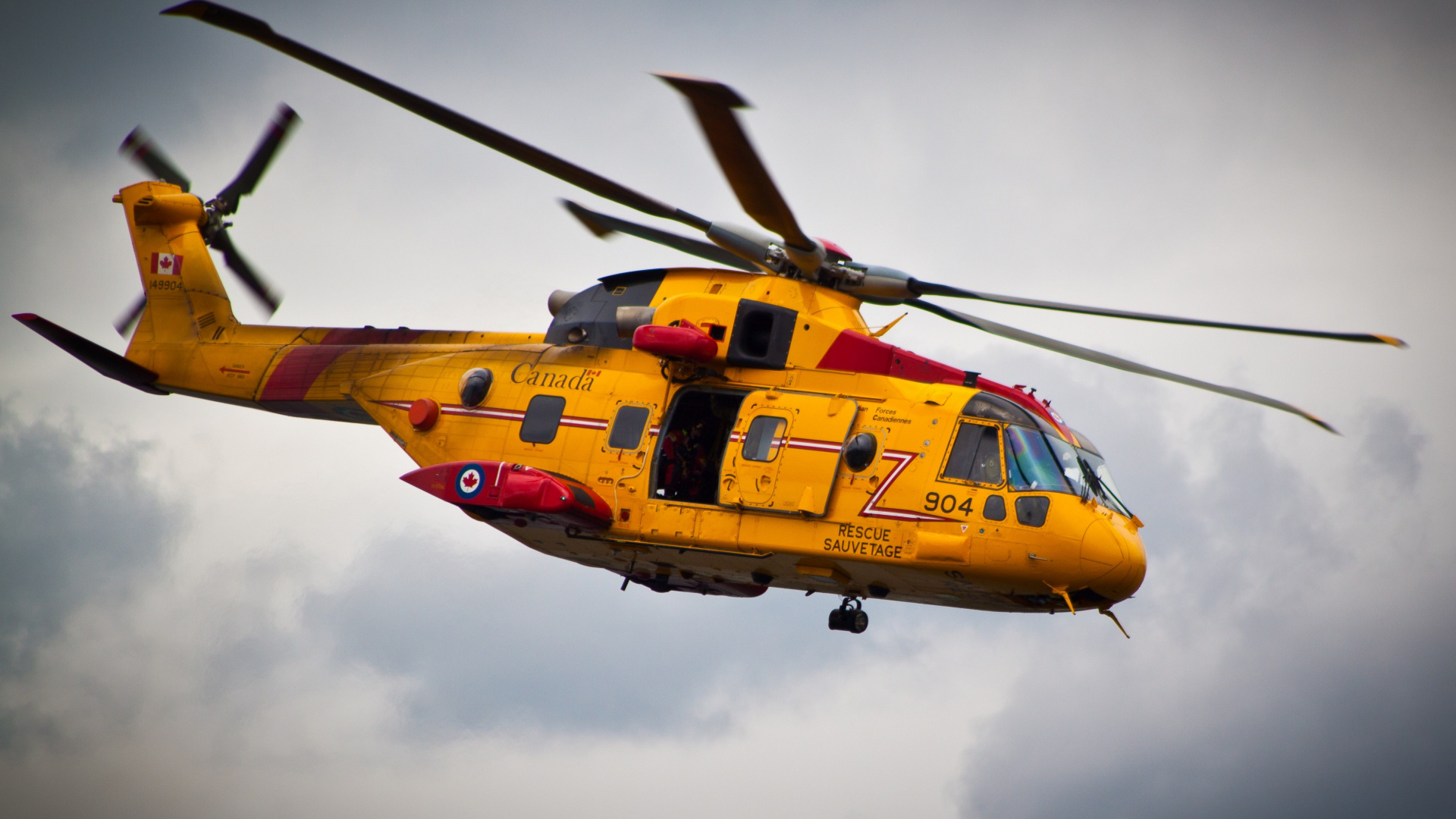 Yellow and Red Helicopter Flying in The Sky. Wallpaper in 1920x1080 Resolution