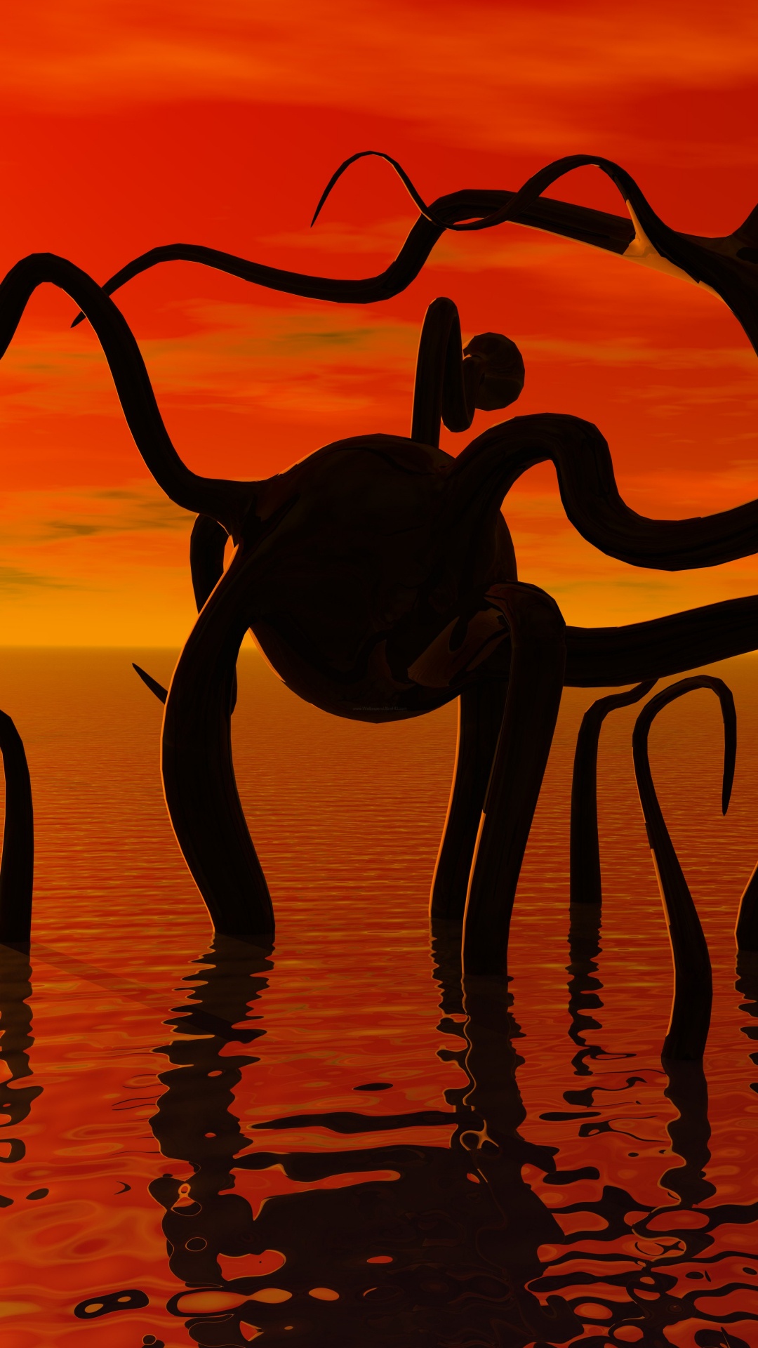 Silhouette Von 2 Vögeln Auf Gewässer Während Des Sonnenuntergangs. Wallpaper in 1080x1920 Resolution