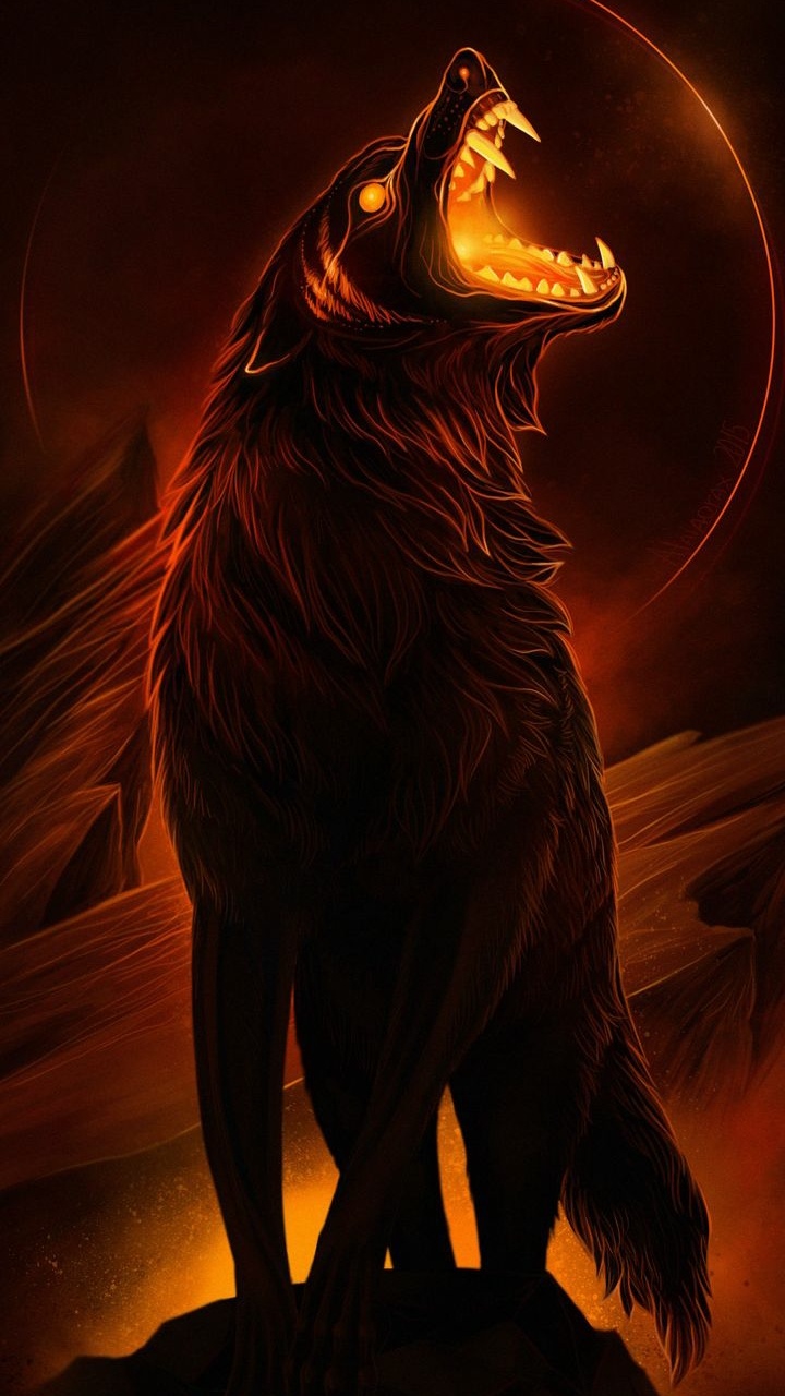 Demon Wolf, Wolf, Dire Wolf, Fantasy, Jaw. Wallpaper in 720x1280 Resolution