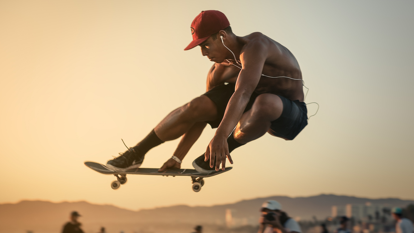 Hombre de Gorra Roja y Pantalón Azul Haciendo Acrobacias.. Wallpaper in 1366x768 Resolution