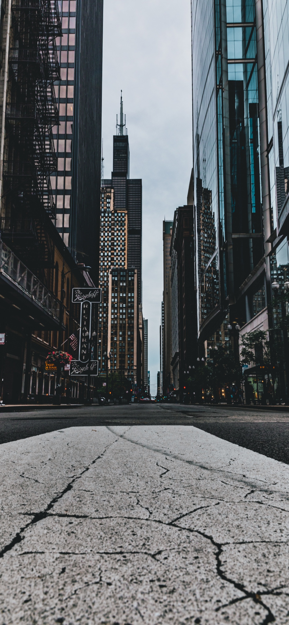 Gray Concrete Road Between High Rise Buildings During Daytime. Wallpaper in 1125x2436 Resolution
