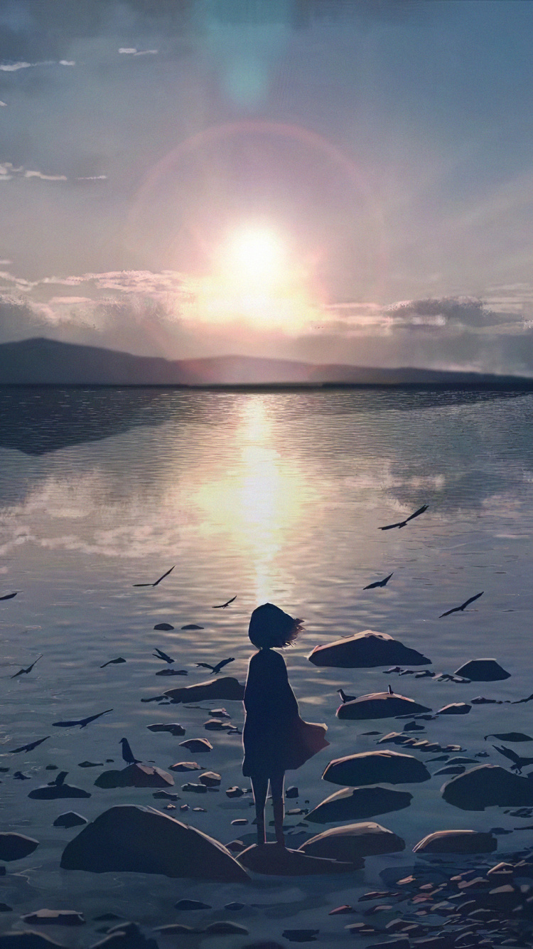 Alone Anime, Anime, Digital Art, Water, Cloud. Wallpaper in 750x1334 Resolution