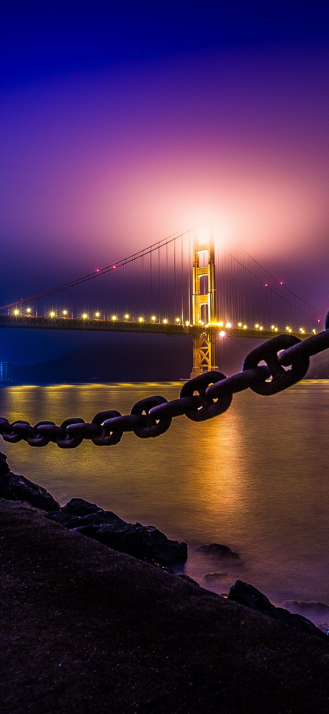 反射, 路灯, 光, 紫色的, 晚上 壁纸 1125x2436 允许