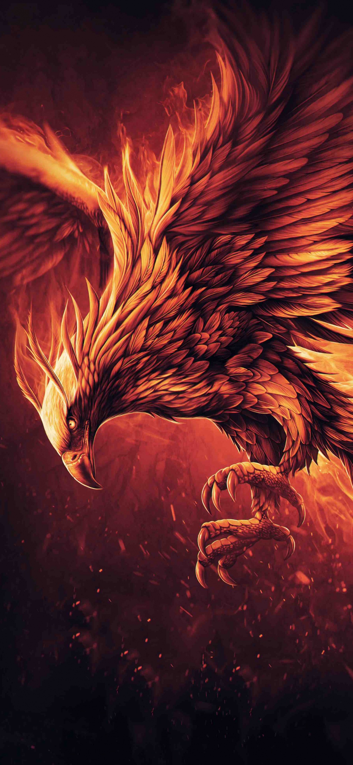 Orange and Black Dragon Illustration. Wallpaper in 1125x2436 Resolution