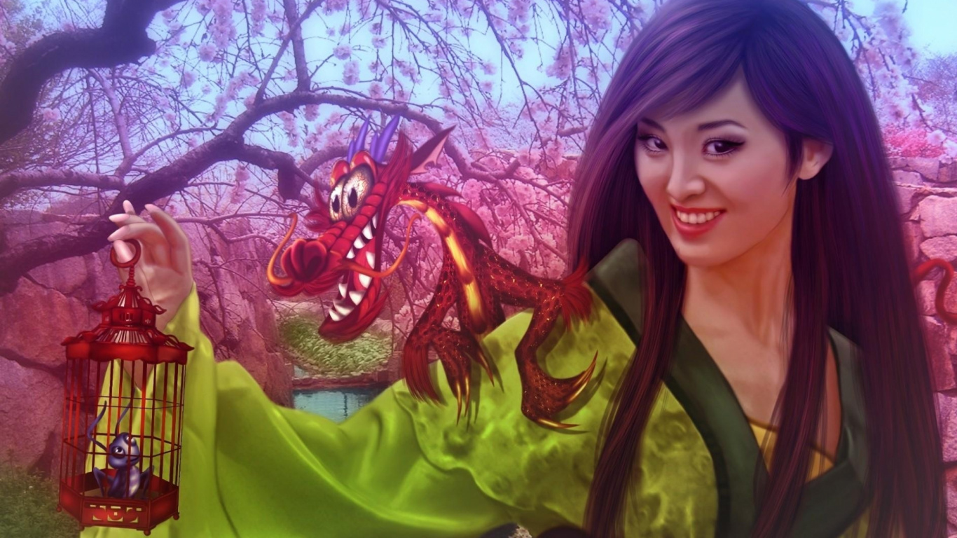 弹簧, 品红色, 粉红色, Cg的艺术品, 小指 壁纸 1366x768 允许