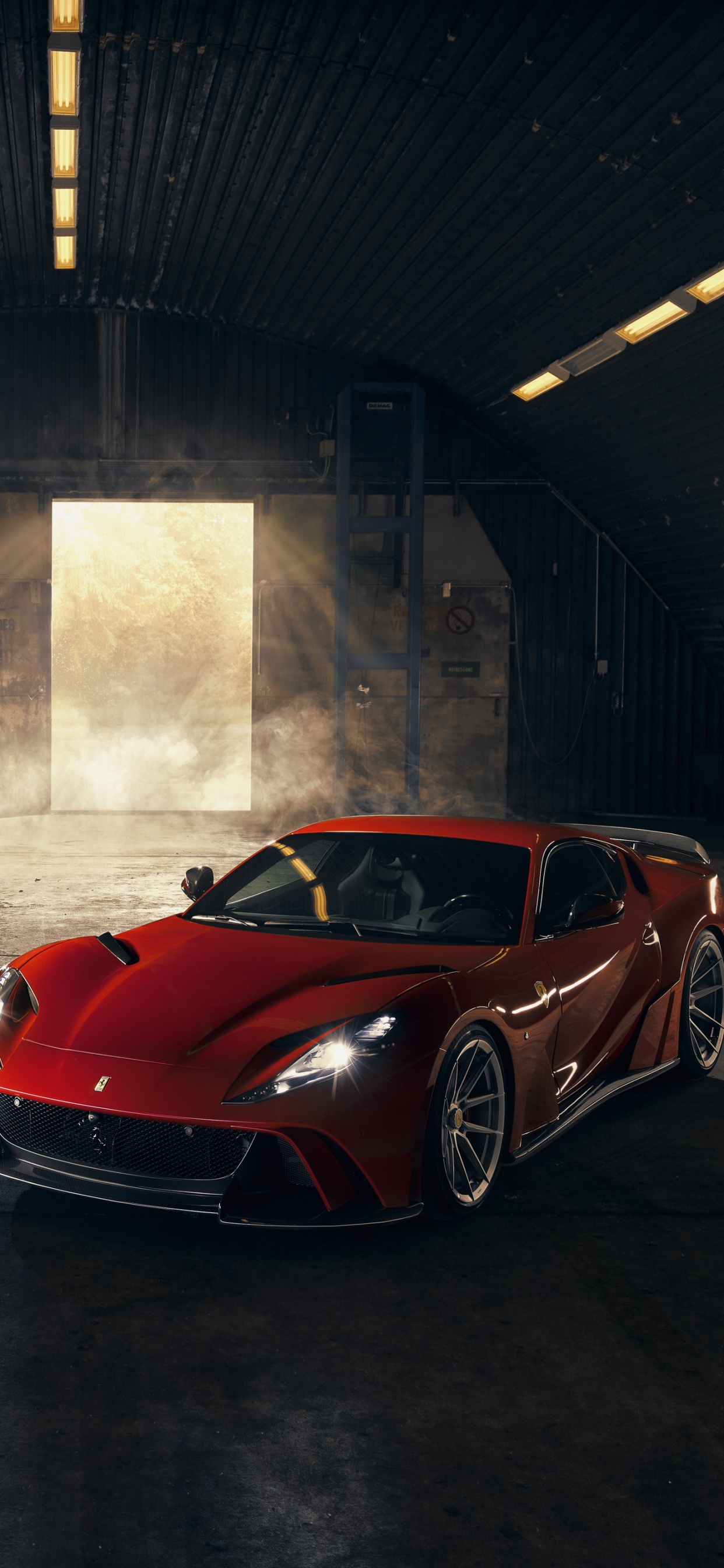 Ferrari 458 Italia Rojo Estacionado en el Garaje. Wallpaper in 1242x2688 Resolution