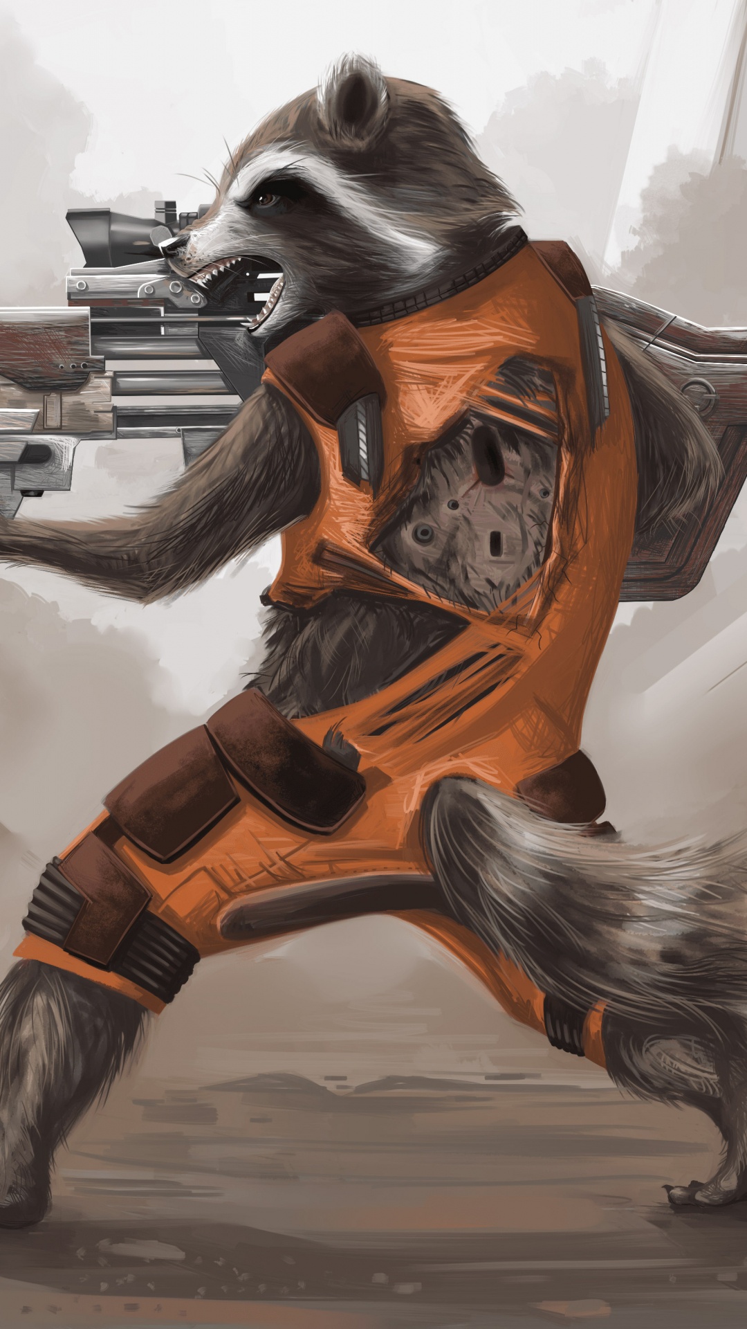 Mann in Orange-schwarzer Jacke Mit Pistole. Wallpaper in 1080x1920 Resolution