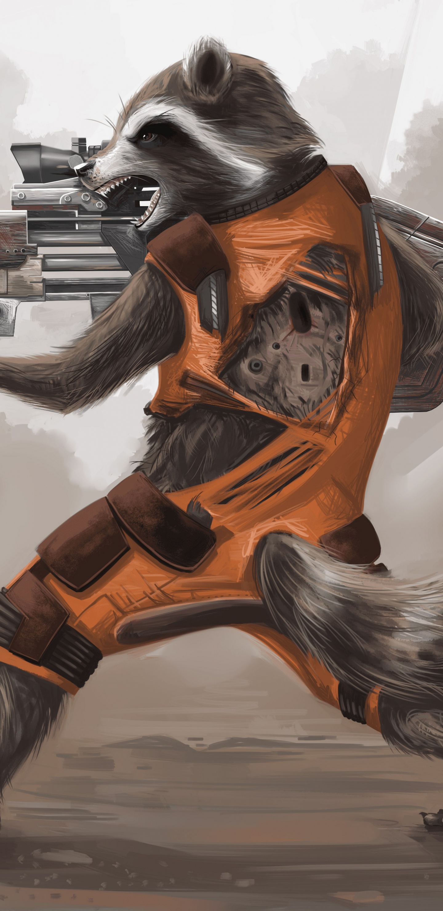 Hombre de Chaqueta Naranja y Negra Con Pistola. Wallpaper in 1440x2960 Resolution