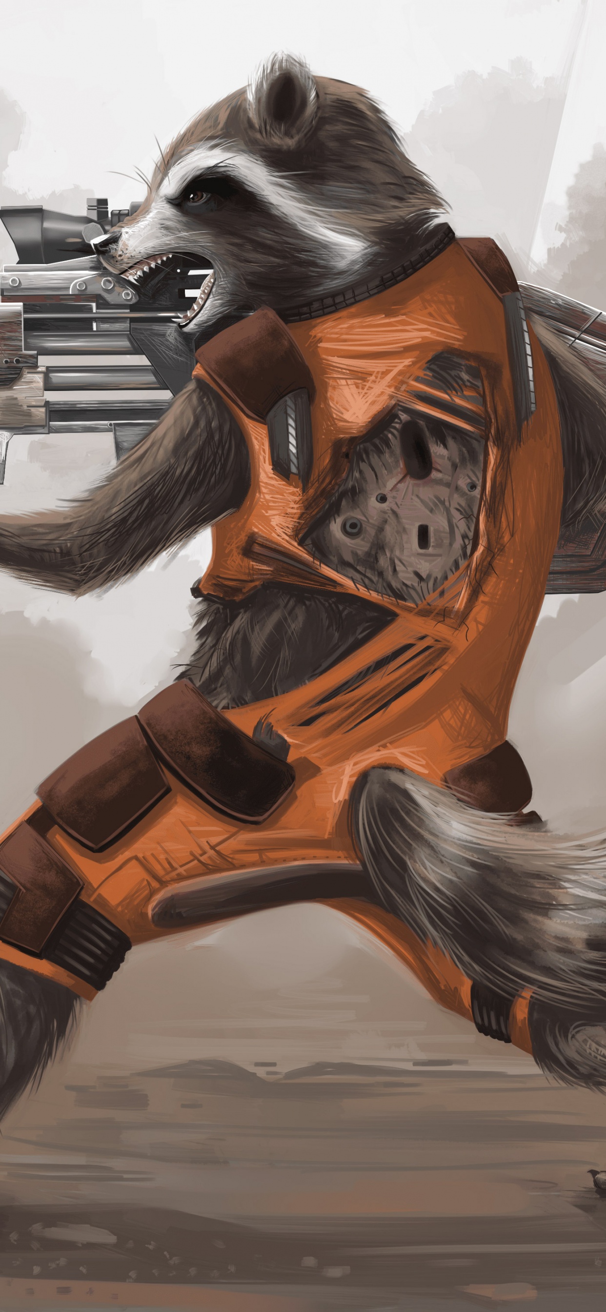 Homme en Veste Orange et Noire Tenant un Pistolet. Wallpaper in 1242x2688 Resolution