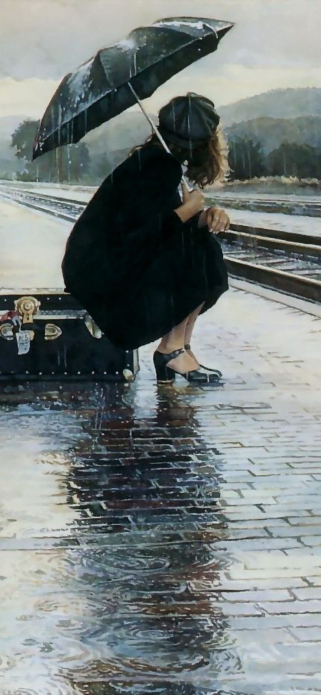 Malerei, Kunst, Aquarell Malen, Bahnhof, Visual Arts. Wallpaper in 1242x2688 Resolution