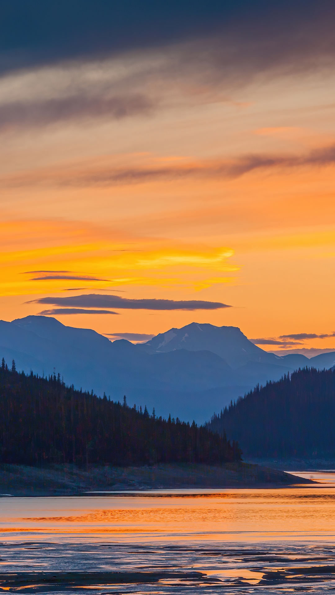 Sunset Mountains Lake. Wallpaper in 1080x1920 Resolution