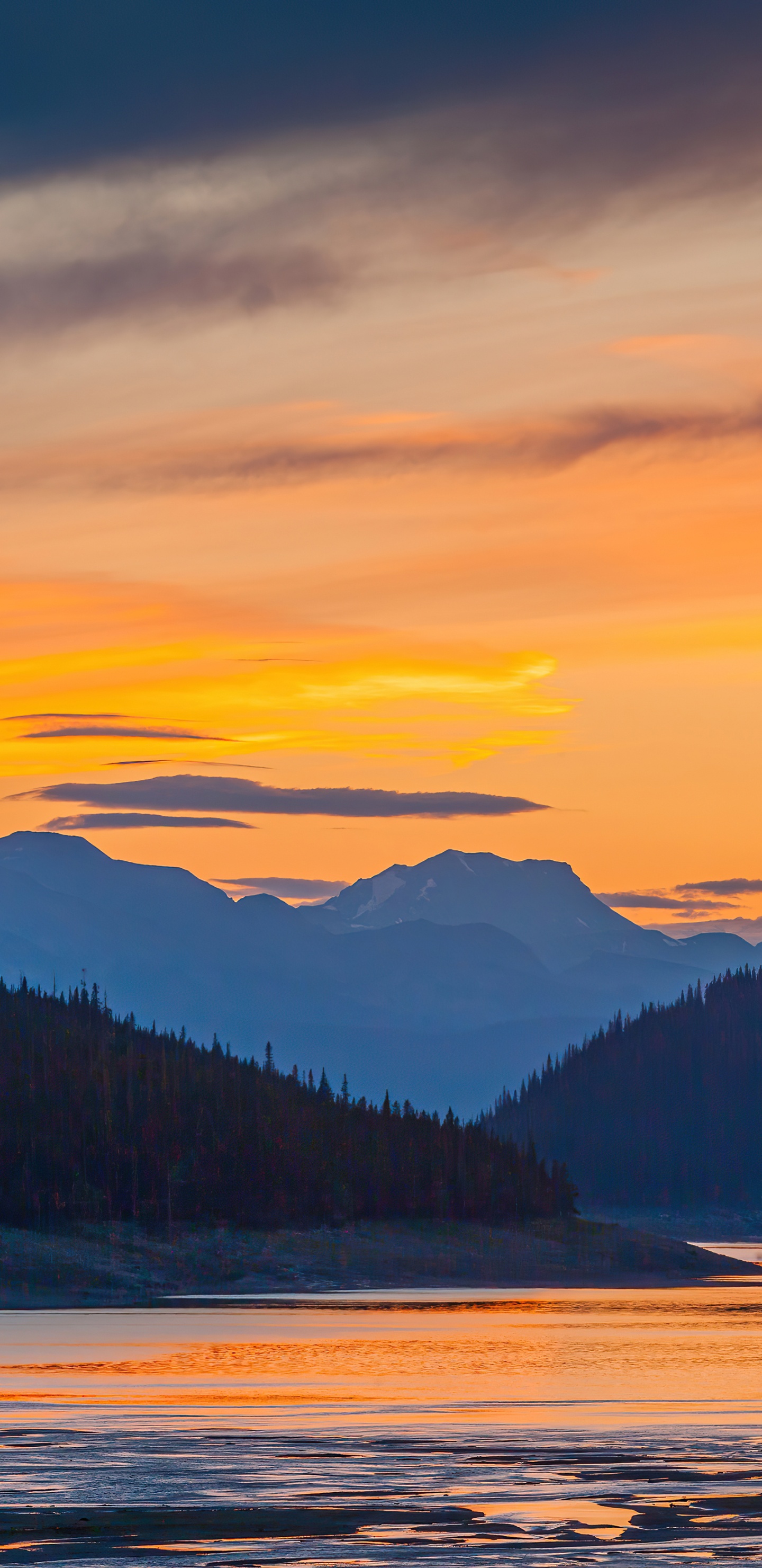 Sunset Mountains Lake. Wallpaper in 1440x2960 Resolution