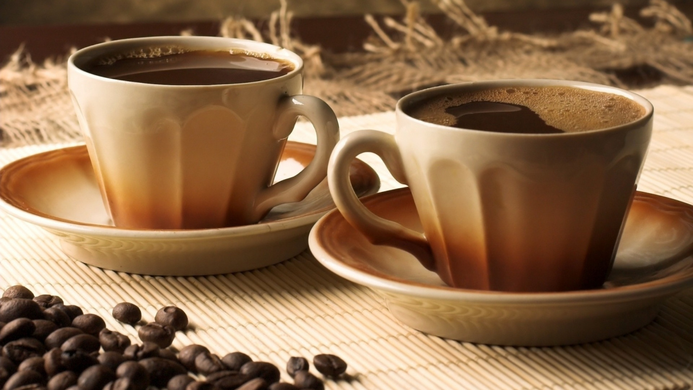 White Ceramic Mug on Brown Wooden Table. Wallpaper in 1366x768 Resolution