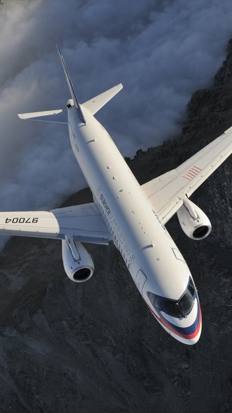 客机, 航空, 苏霍伊, 空中旅行, 航班 壁纸 750x1334 允许