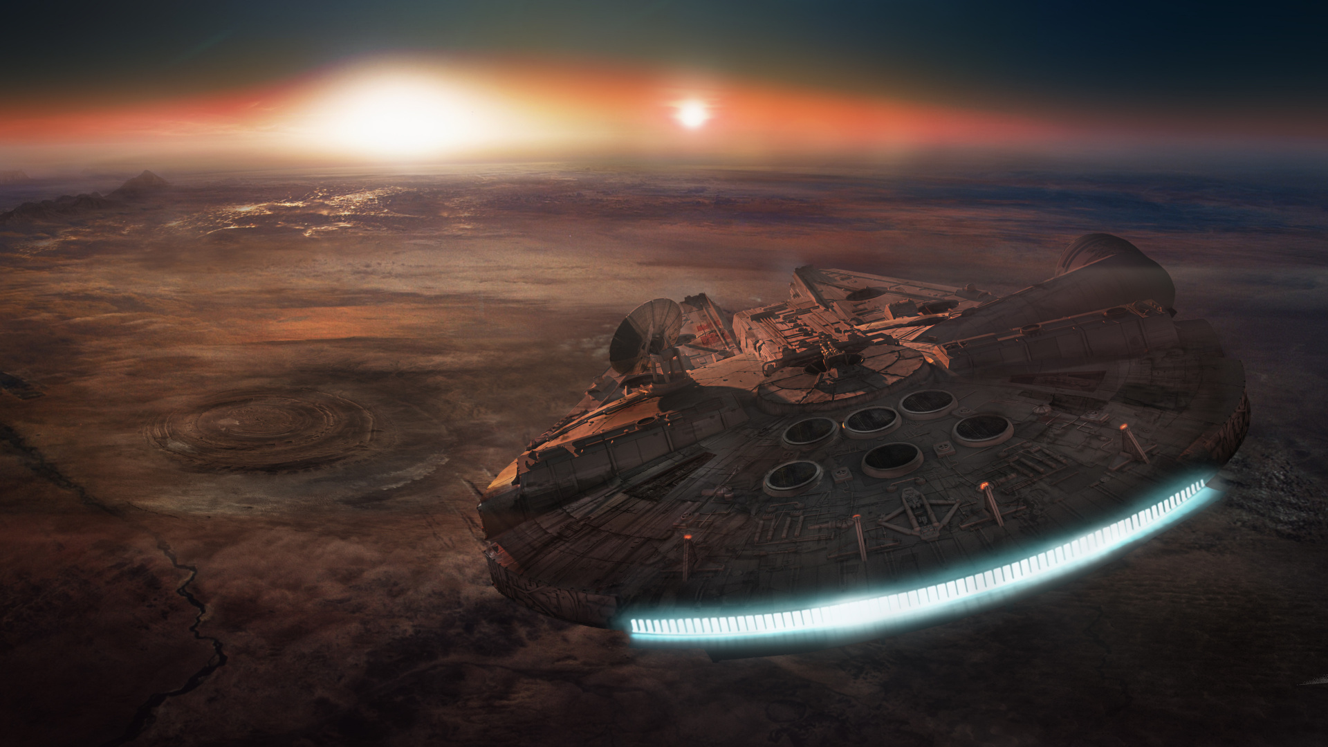 Millennium Falcon, Han Solo, Tatooine, Star Wars, Atmosphäre. Wallpaper in 1920x1080 Resolution