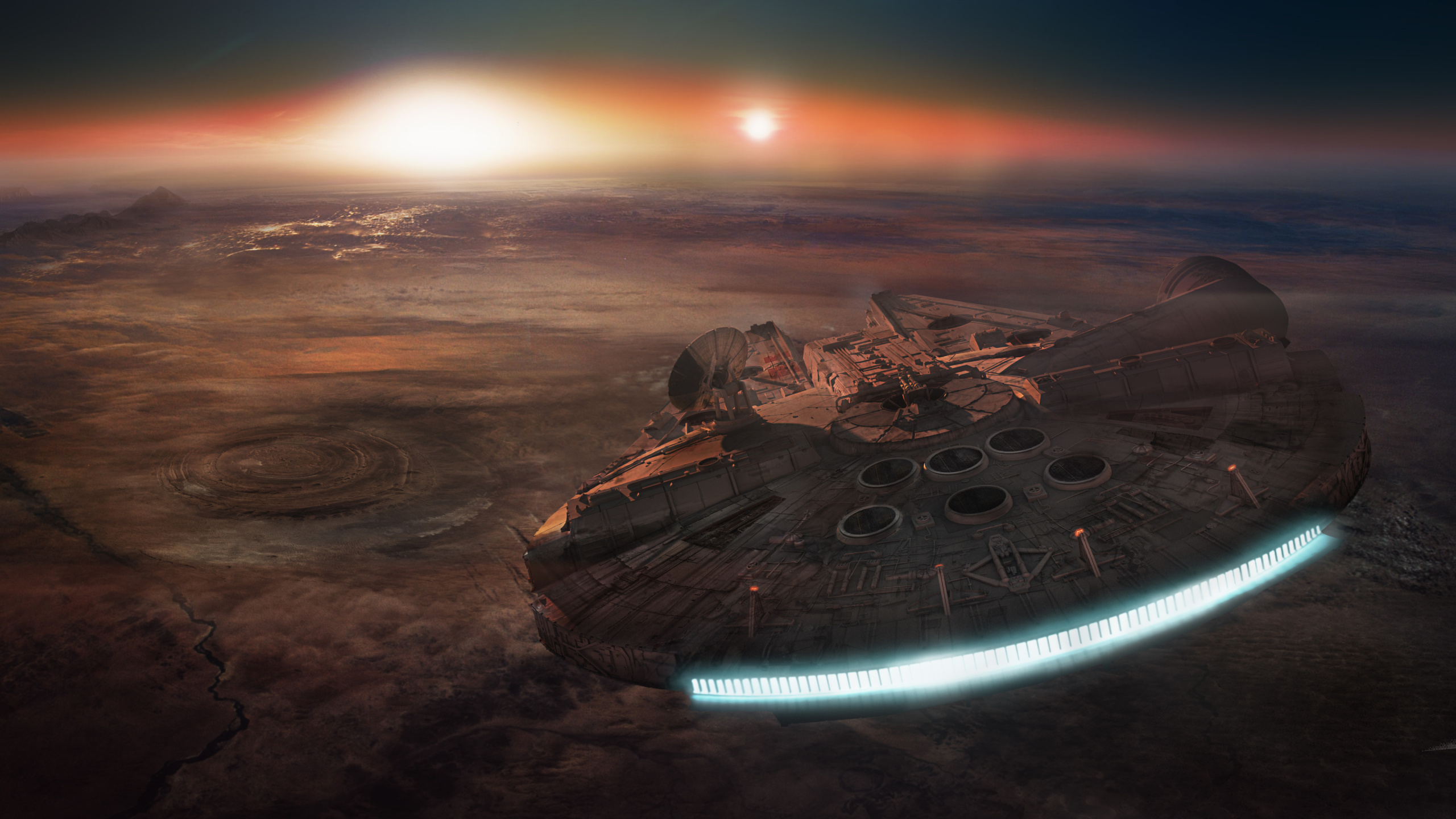 Millennium Falcon, Han Solo, Tatooine, Star Wars, Atmosphère. Wallpaper in 2560x1440 Resolution