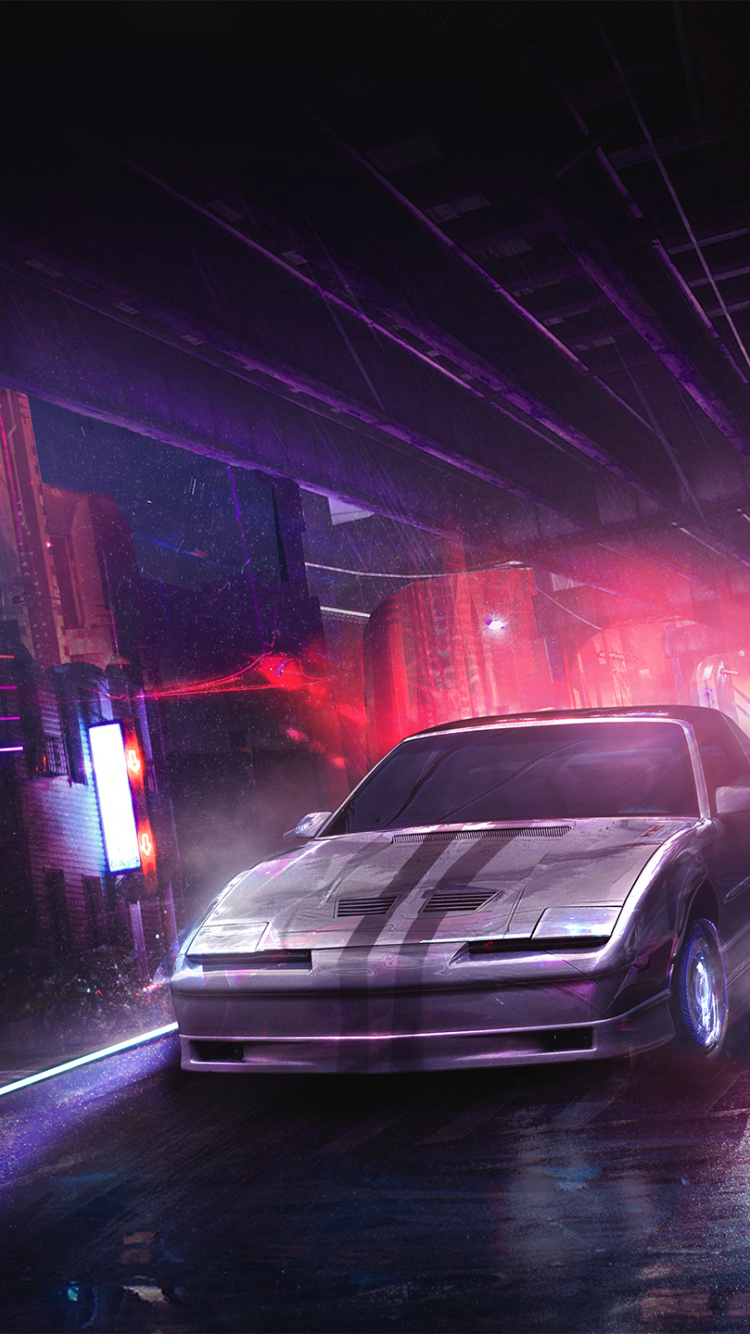 Coche Plateado en la Carretera Durante la Noche.. Wallpaper in 750x1334 Resolution