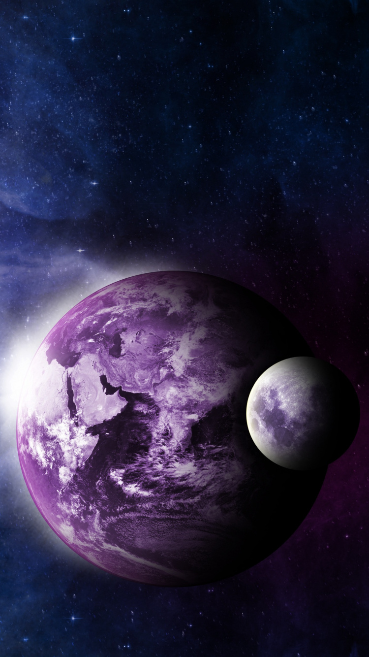 Lila Und Schwarzer Planet Illustration. Wallpaper in 750x1334 Resolution
