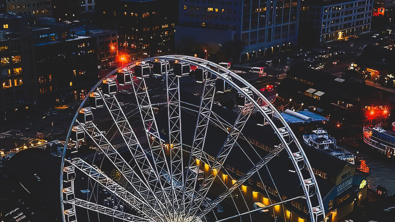 Seattle, Roue, la Journée, Bâtiment, Gratte-ciel. Wallpaper in 1366x768 Resolution