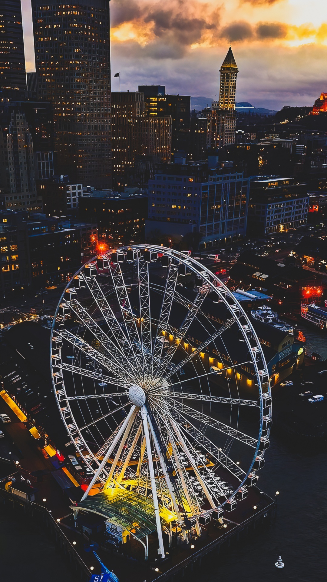 Seattle, Wheel, Daytime, Building, Skyscraper. Wallpaper in 1080x1920 Resolution