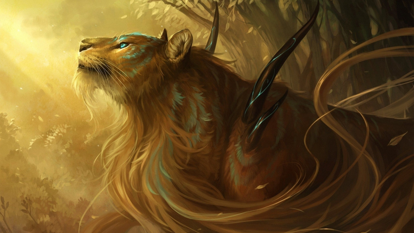 Brown Lion With Wings Illustration. Wallpaper in 1366x768 Resolution