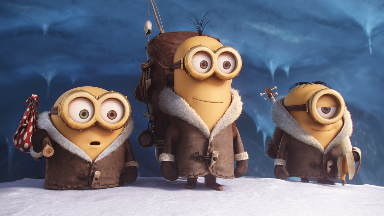 Minions Sosteniendo Una Cuerda Sobre un Suelo Cubierto de Nieve. Wallpaper in 1280x720 Resolution