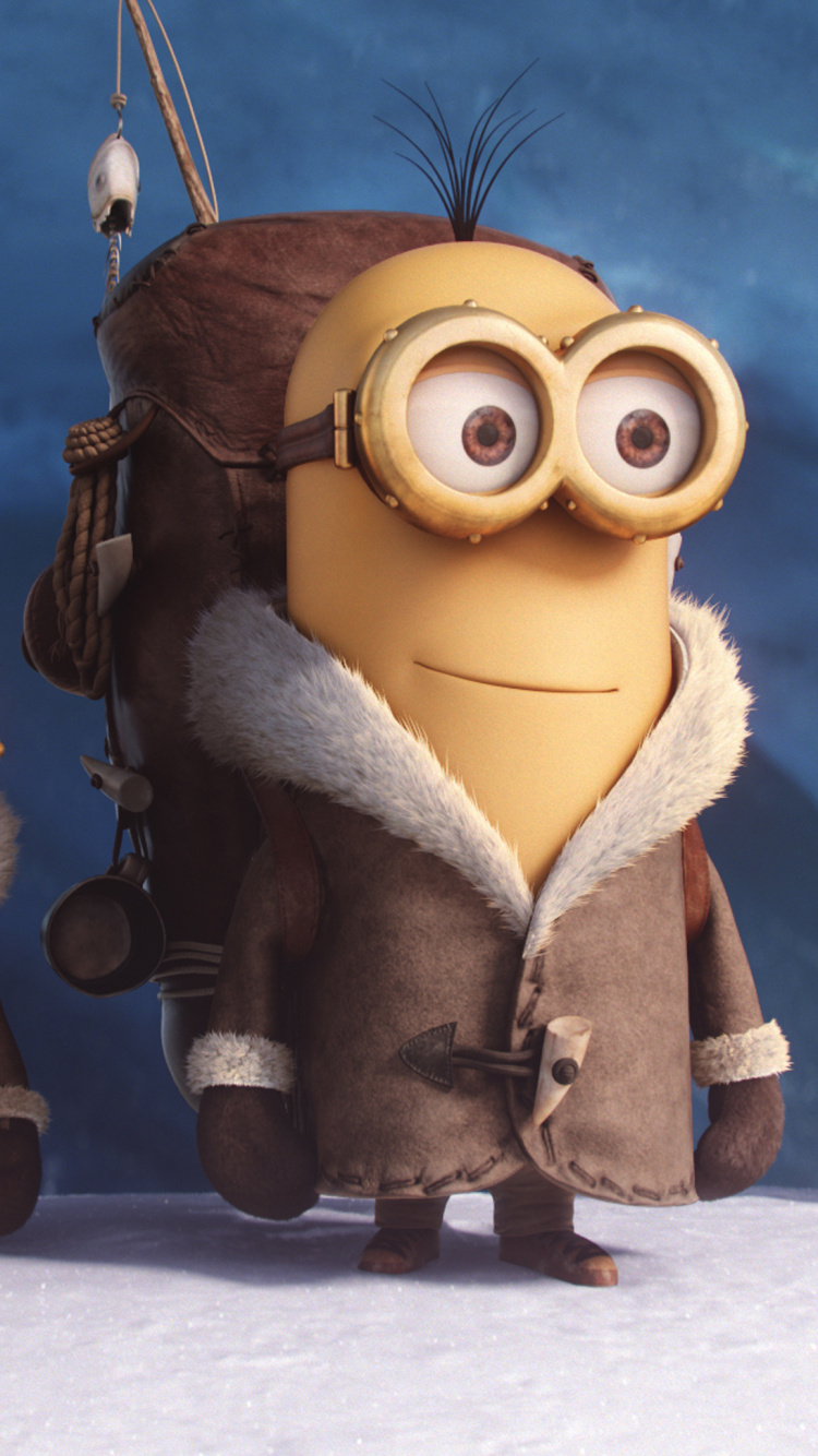 Minions Sosteniendo Una Cuerda Sobre un Suelo Cubierto de Nieve. Wallpaper in 750x1334 Resolution