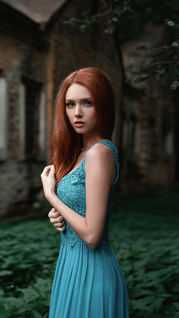 Portrait, Blau, Gr, Schönheit, Kleid. Wallpaper in 750x1334 Resolution