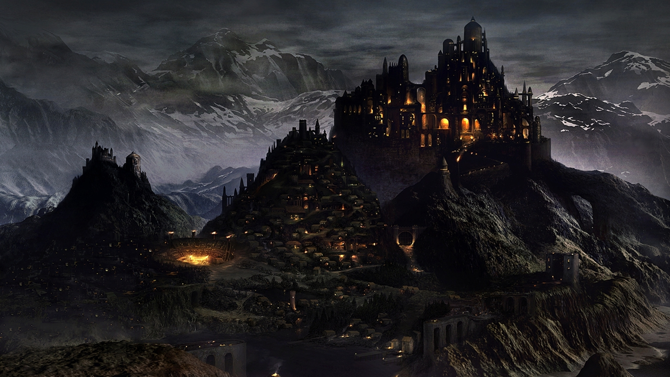 Brown Castle on Top of Mountain. Wallpaper in 2560x1440 Resolution