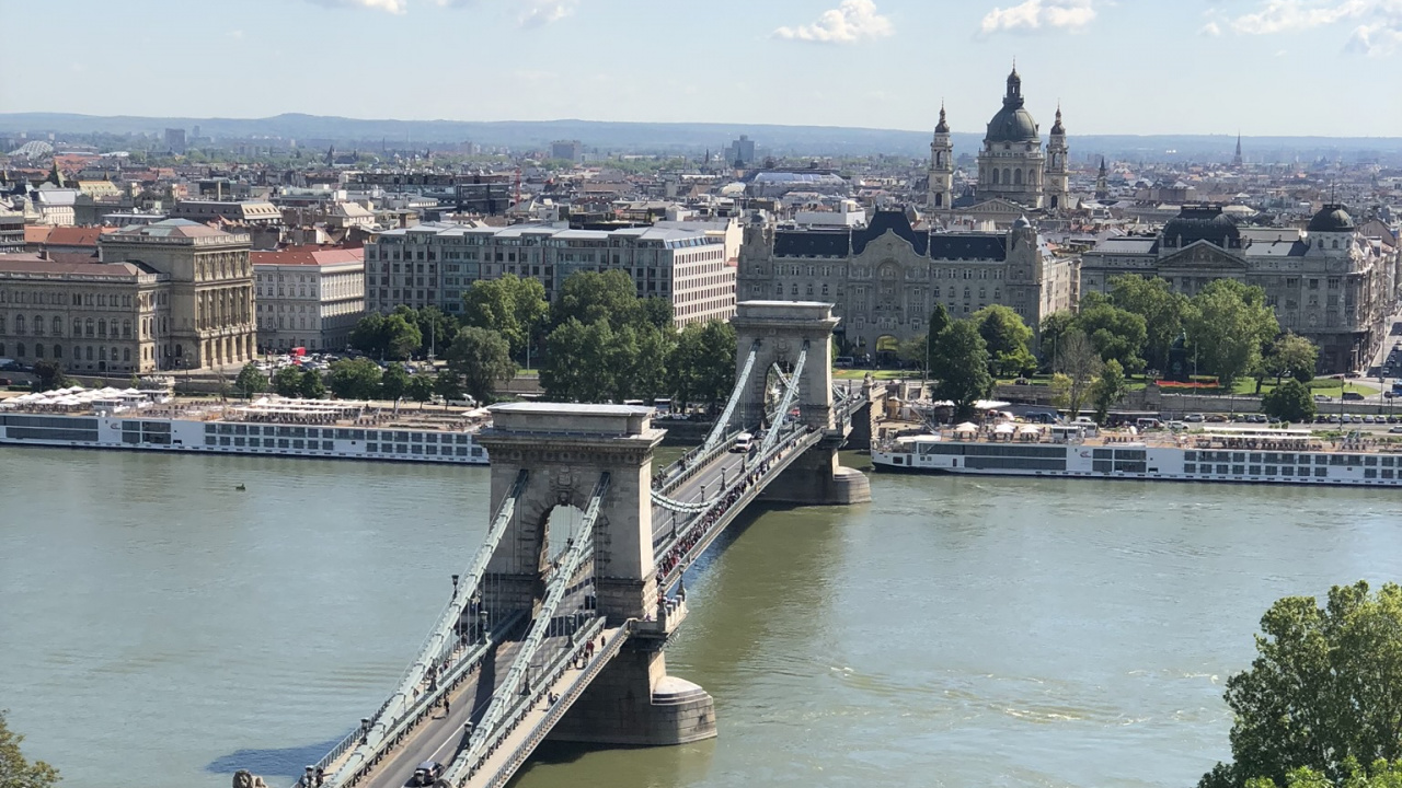 Budapest, Szchenyi Puente de Las Cadenas, Cuerpo de Agua, Puente, la Vía Navegable. Wallpaper in 1280x720 Resolution