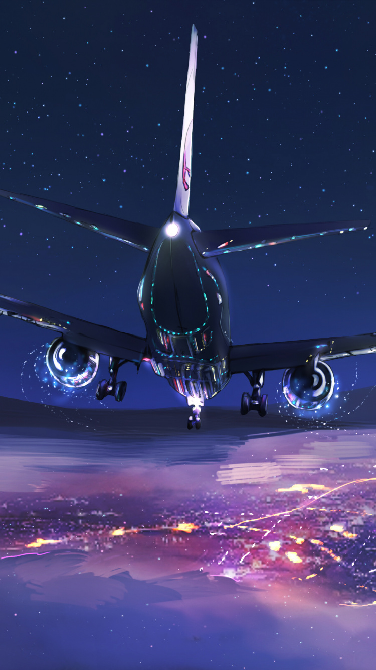 Airplane in The Sky During Night Time. Wallpaper in 750x1334 Resolution