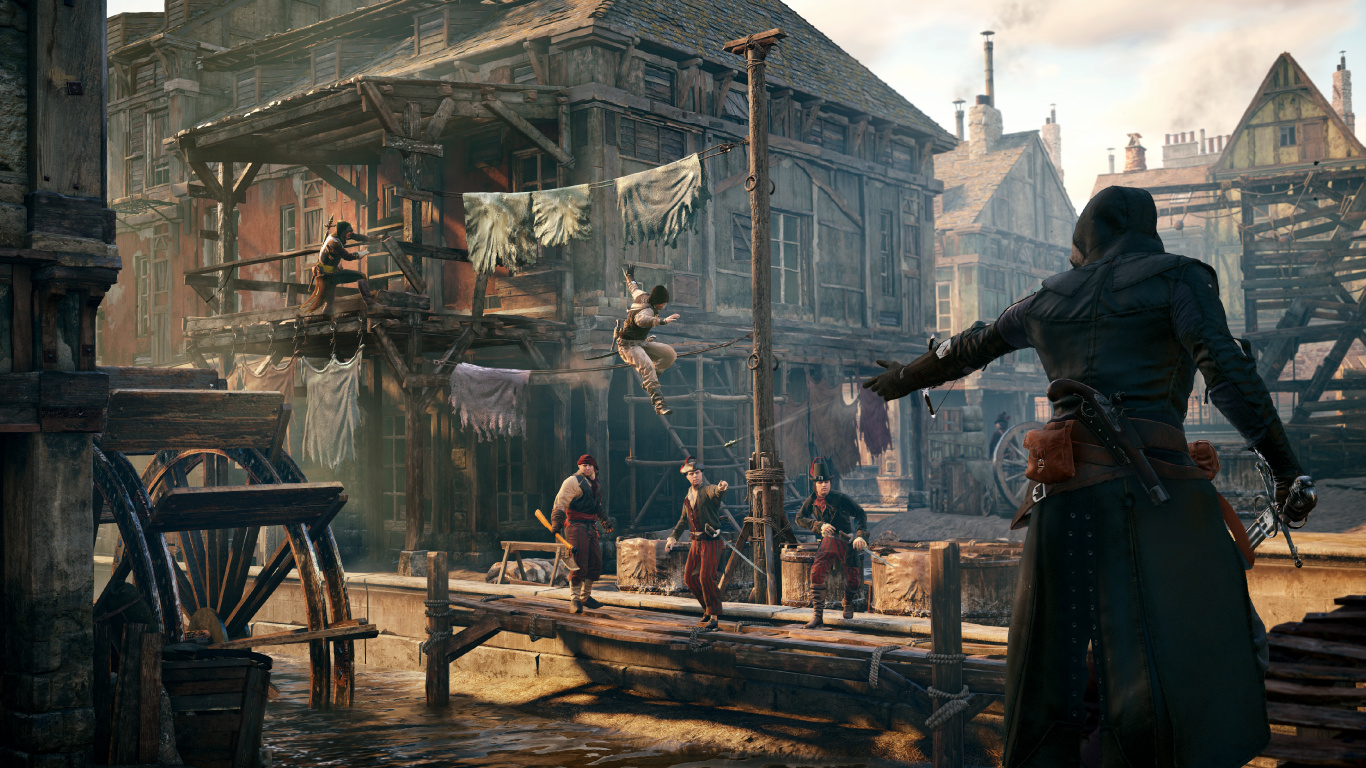 Assassins Creed Unity, Arno Dorian, Ubisoft, Open World, Pc-Spiel. Wallpaper in 1366x768 Resolution