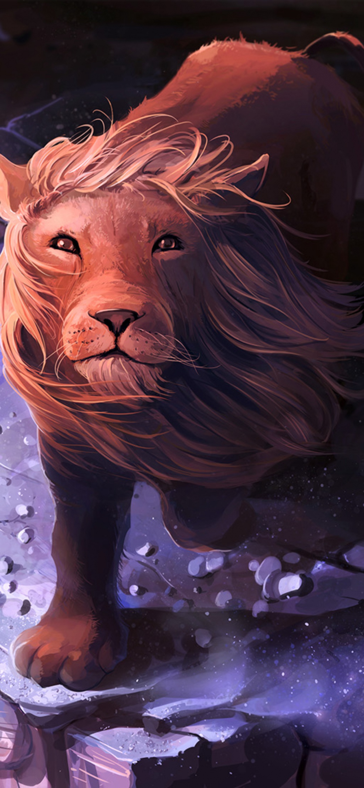 León y Mujer en Vestido Azul Pintura. Wallpaper in 1242x2688 Resolution