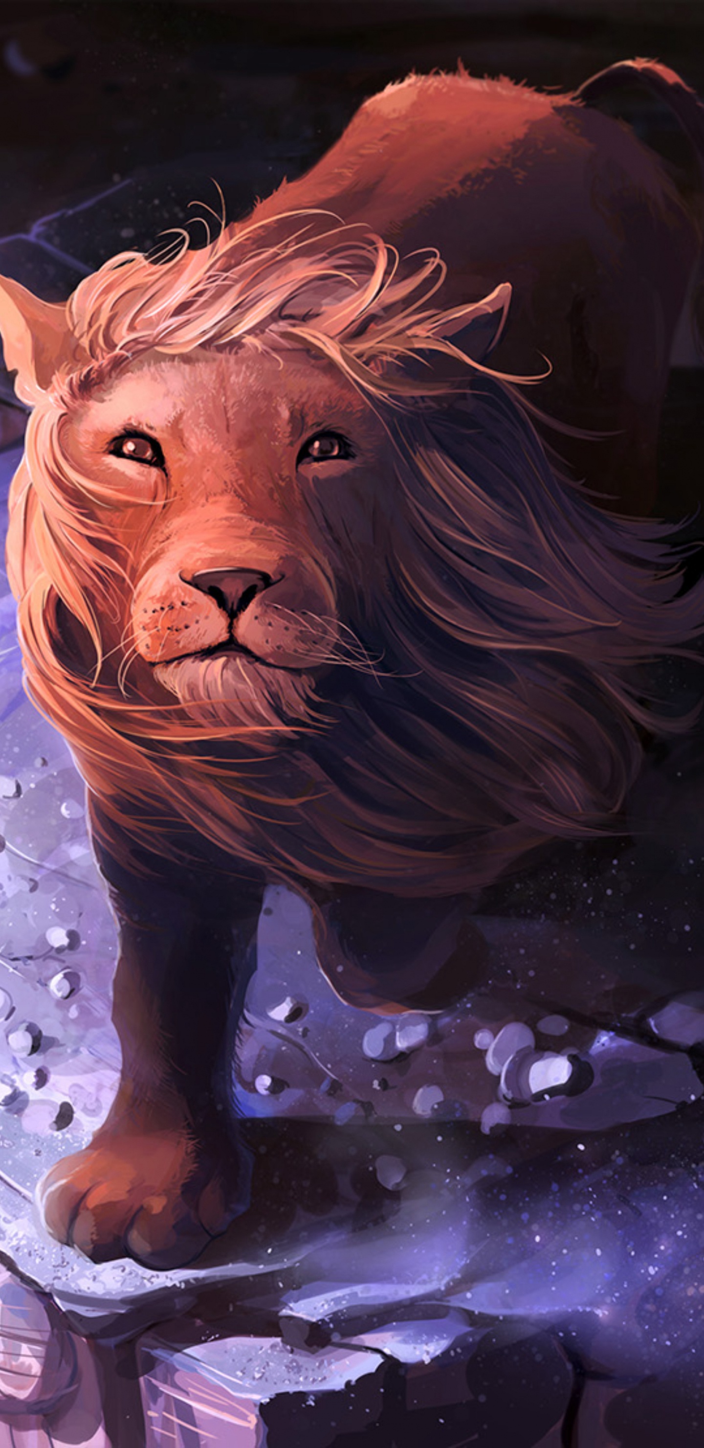 León y Mujer en Vestido Azul Pintura. Wallpaper in 1440x2960 Resolution