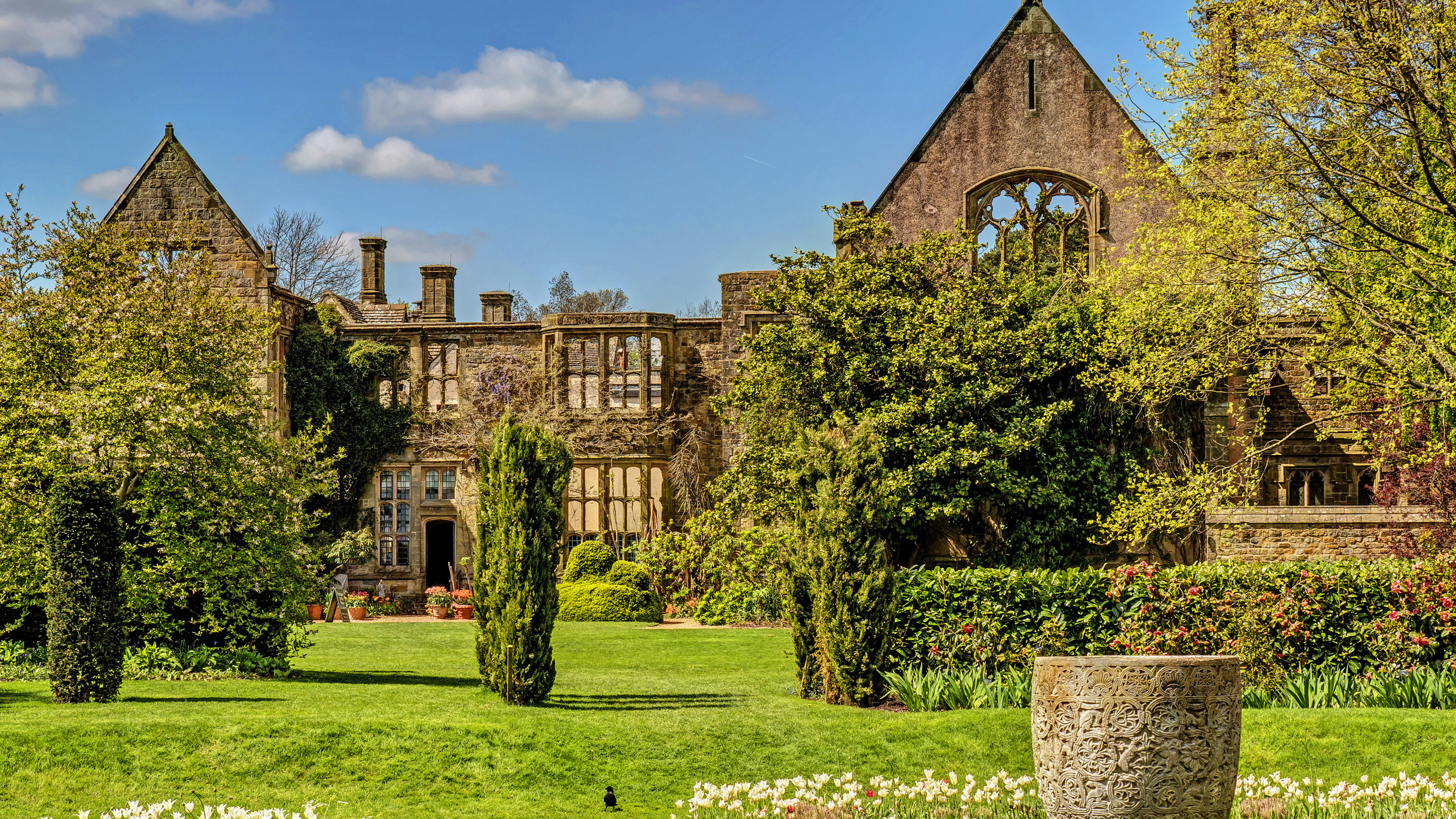 Champ D'herbe Verte Près D'un Bâtiment en Béton Brun Pendant la Journée. Wallpaper in 2560x1440 Resolution