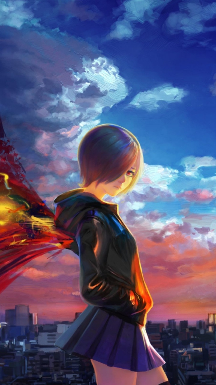 Frau in Schwarzer Lederjacke Und Weißem Rock, Die Bei Sonnenuntergang Auf Dem Gebäude Steht. Wallpaper in 720x1280 Resolution