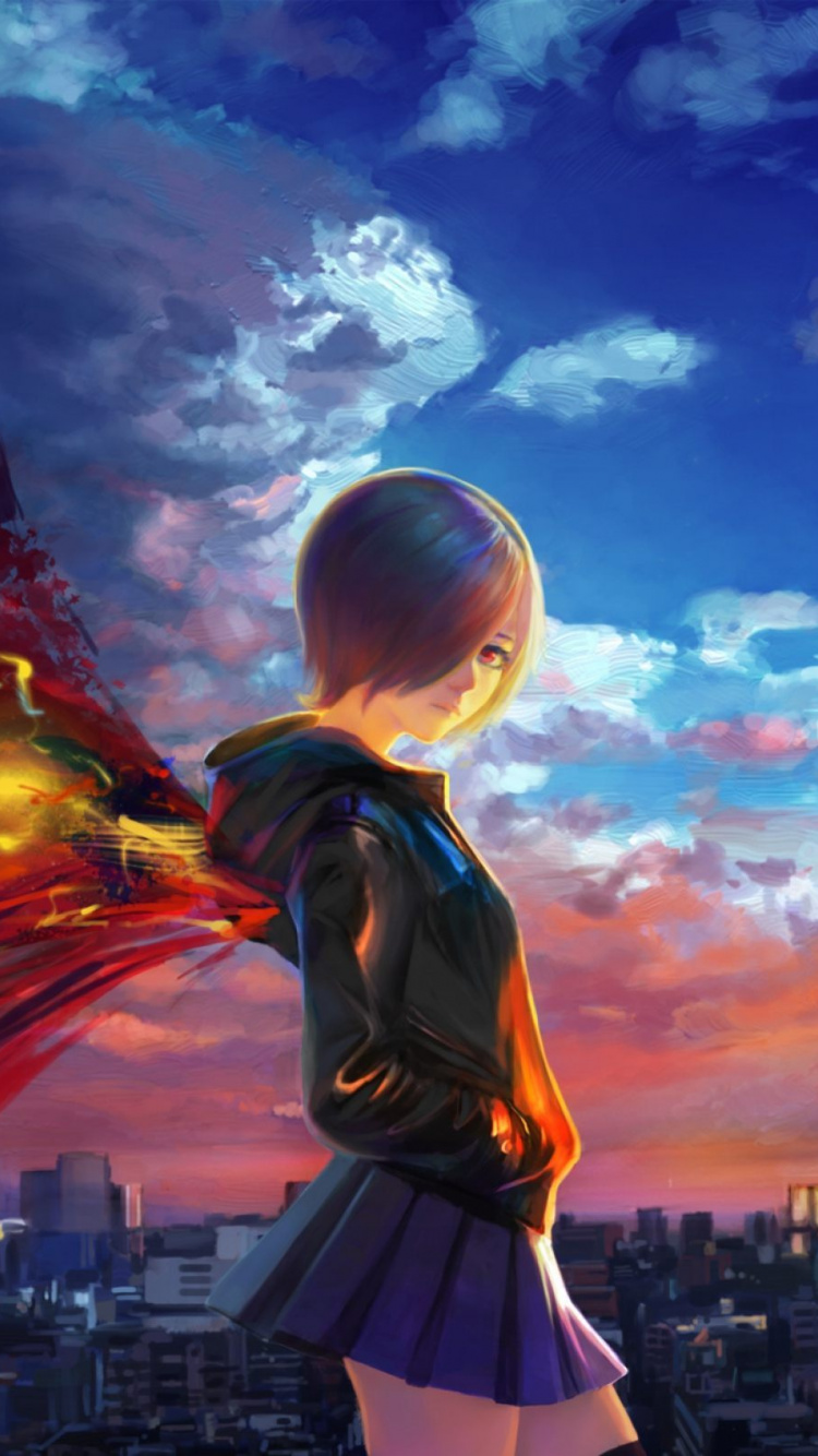 Frau in Schwarzer Lederjacke Und Weißem Rock, Die Bei Sonnenuntergang Auf Dem Gebäude Steht. Wallpaper in 750x1334 Resolution