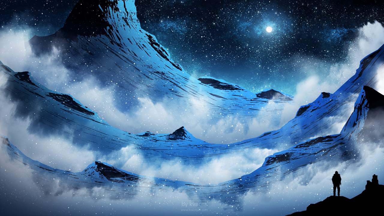 Snow Covered Mountain Under Starry Night. Wallpaper in 1280x720 Resolution